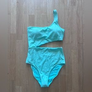 Aerie Crinkle Cut Out One Shoulder One Piece Swimsuit
